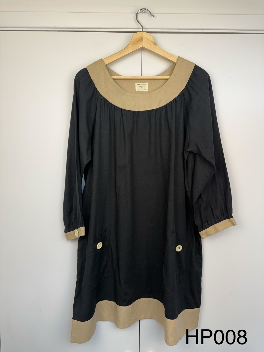 Rag & Bone Black Tan Cotton Tunic Dress Size 8 Made in USA